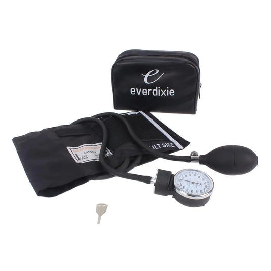 Dixie EMS Deluxe Aneroid Sphygmomanometer Blood Pressure Monitor Set W/ Adult Cuff, Black