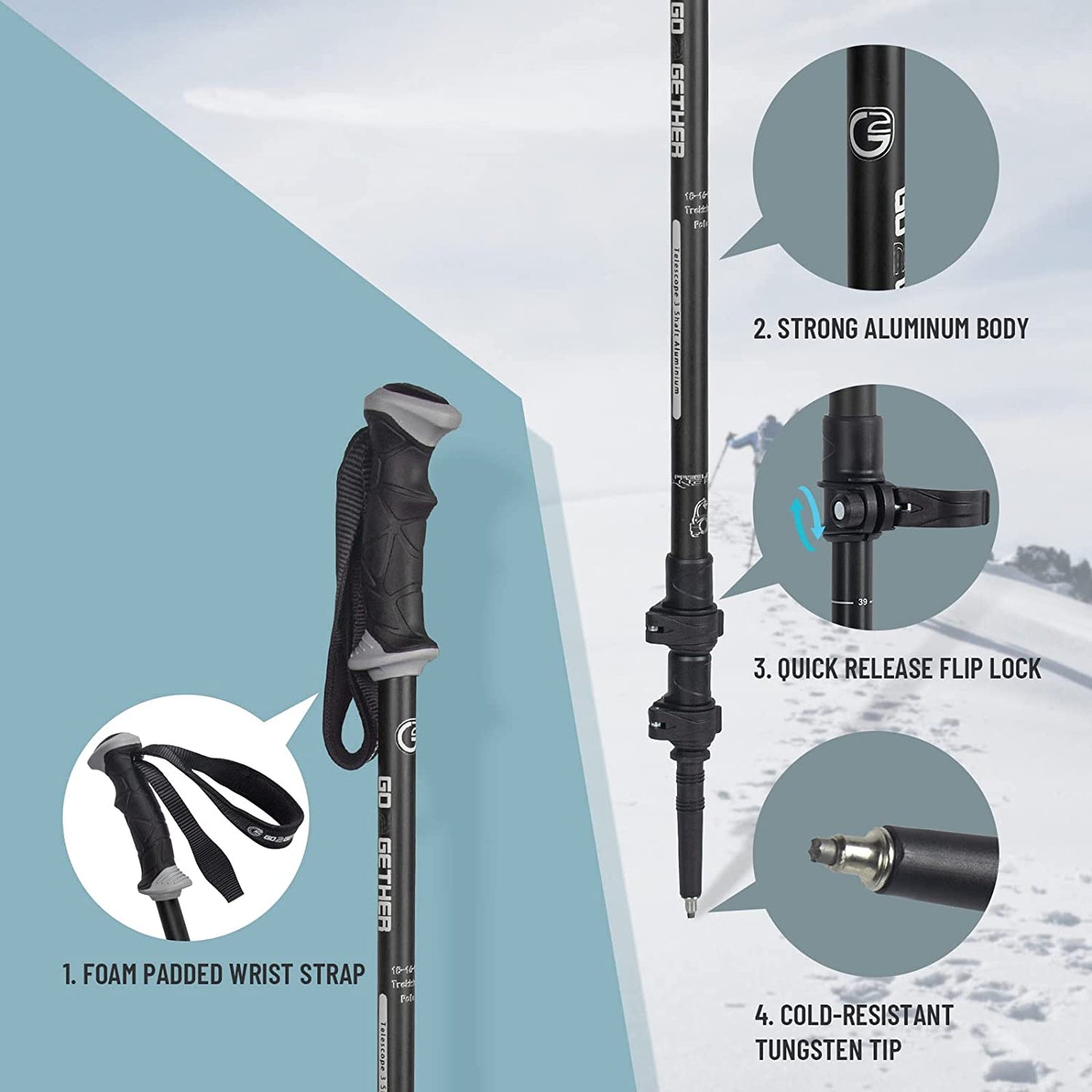 Hiking Walking Sticks with Quick Adjustable Locks