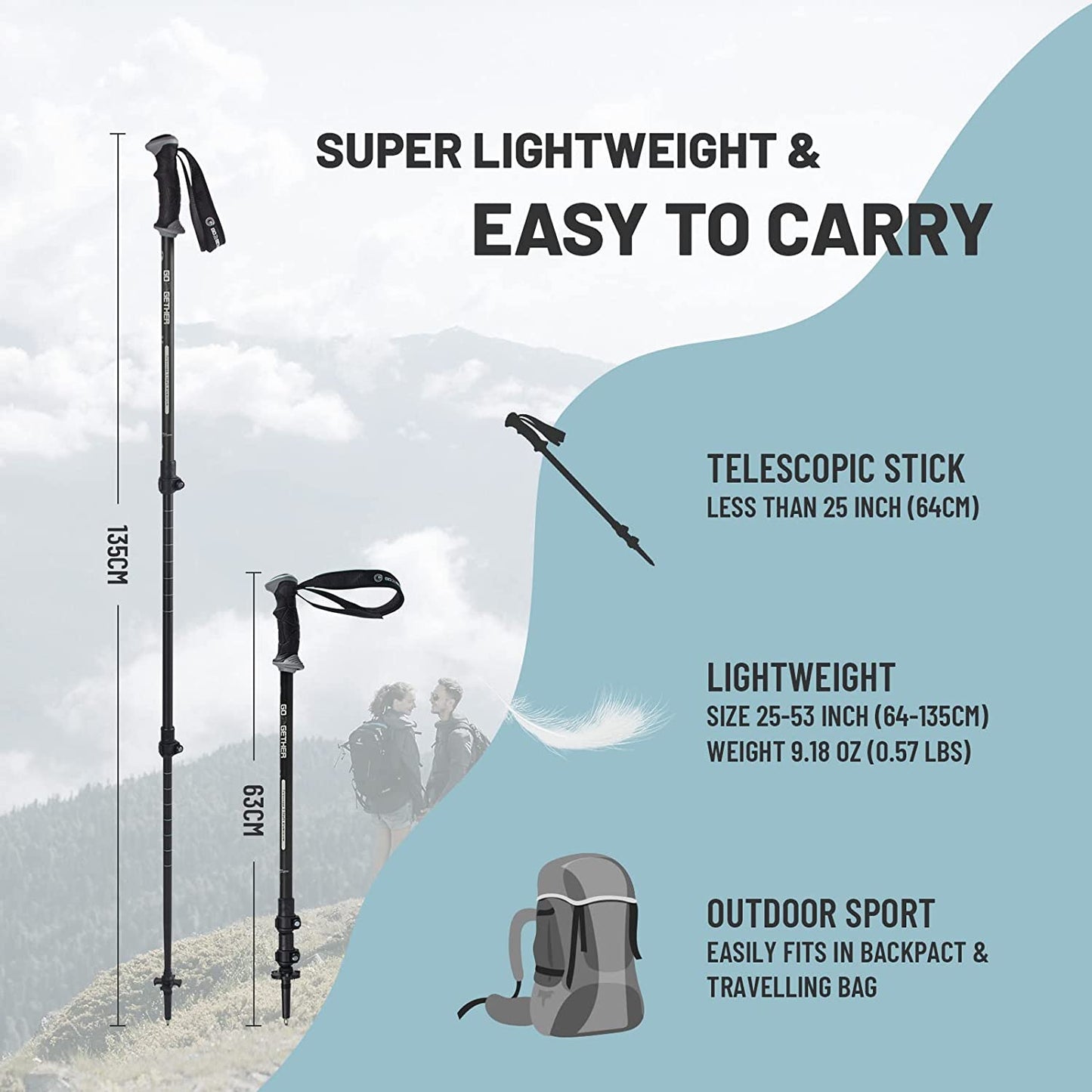 Hiking Walking Sticks with Quick Adjustable Locks