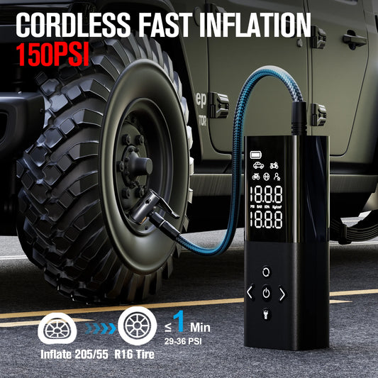 GOOLOO AP150 Tire Inflator Portable Air Compressor, 150 PSI Cordless Tire Pump with Digital Pressure Gauge, LED Light, Auto-Shutoff for Cars Bikes Motorcycles Balls