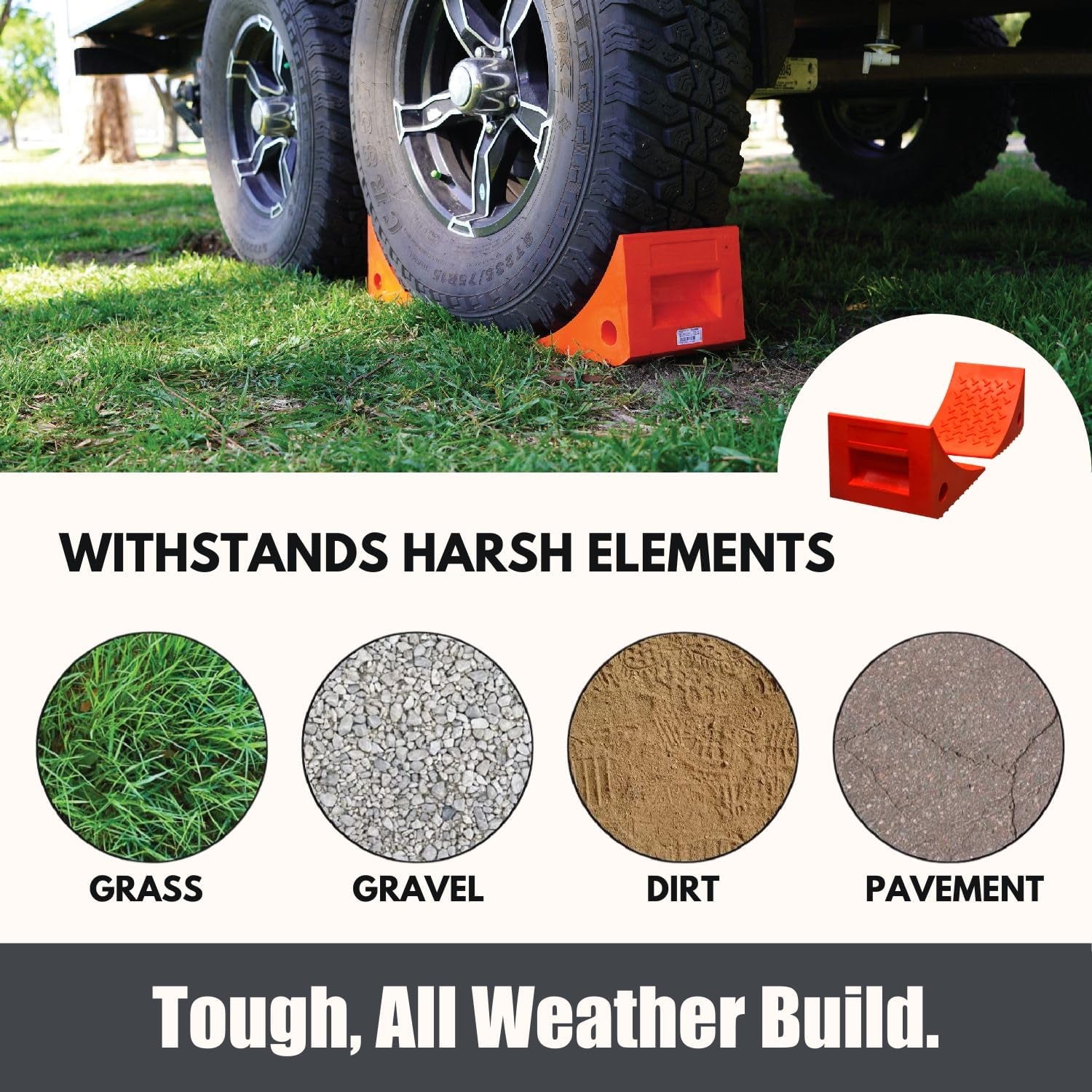 SECURITYMAN Heavy Duty Wheel Chocks (2 Pack) - Durable, Non-Slip, Solid Rubber Wheel Chocks for Boat Trailers, RV, Truck, Camper - Perfect on All Surfaces and in All Weather - Orange…