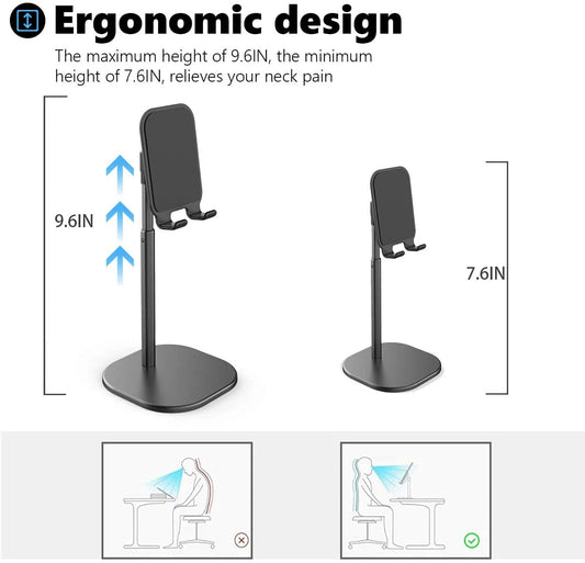 Cell Phone Stand for Desk Angle Height Adjustable Phone Holder Cell Phone Holder for Desk Cellphone Dock Compatible with All Mobile Phones (Black)
