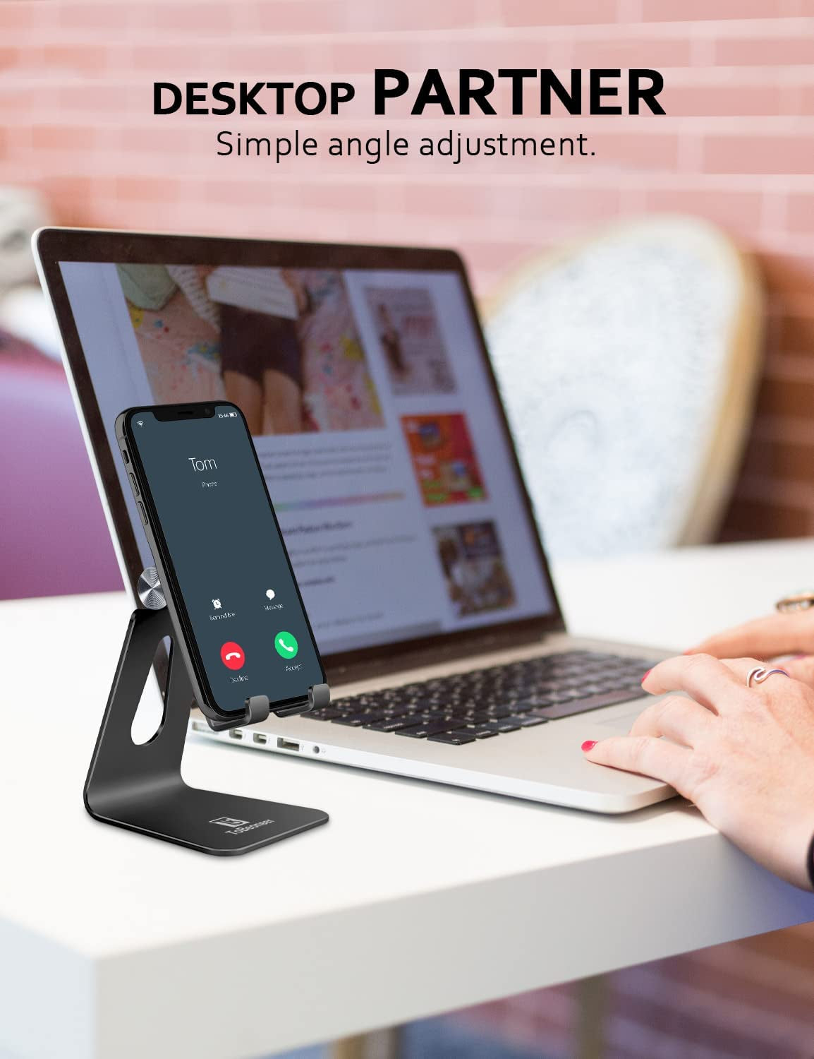 Phone Stand for Desk, Single Adjustable Cell Phone Holder, Portable Mobile Phone Cradle Dock for Iphone 15, 14, 13, 12 Pro Max, Samsung, Huawei, and All Smartphones. (Black)